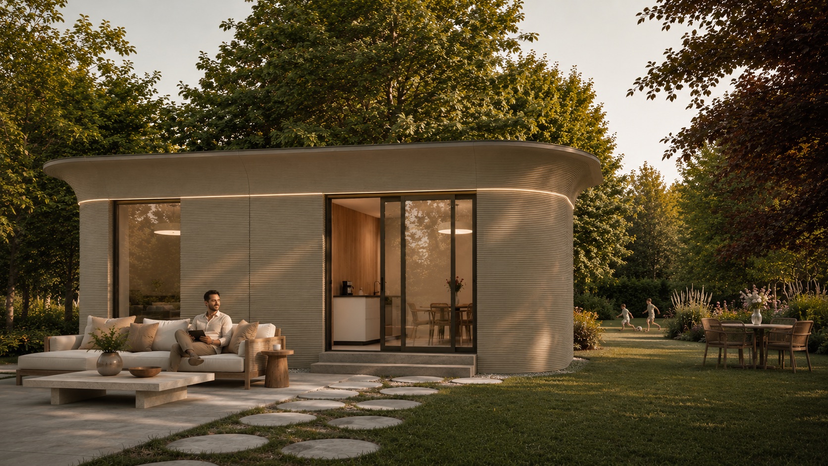 Silva woning in warme tuinsetting met terras en tuinpad