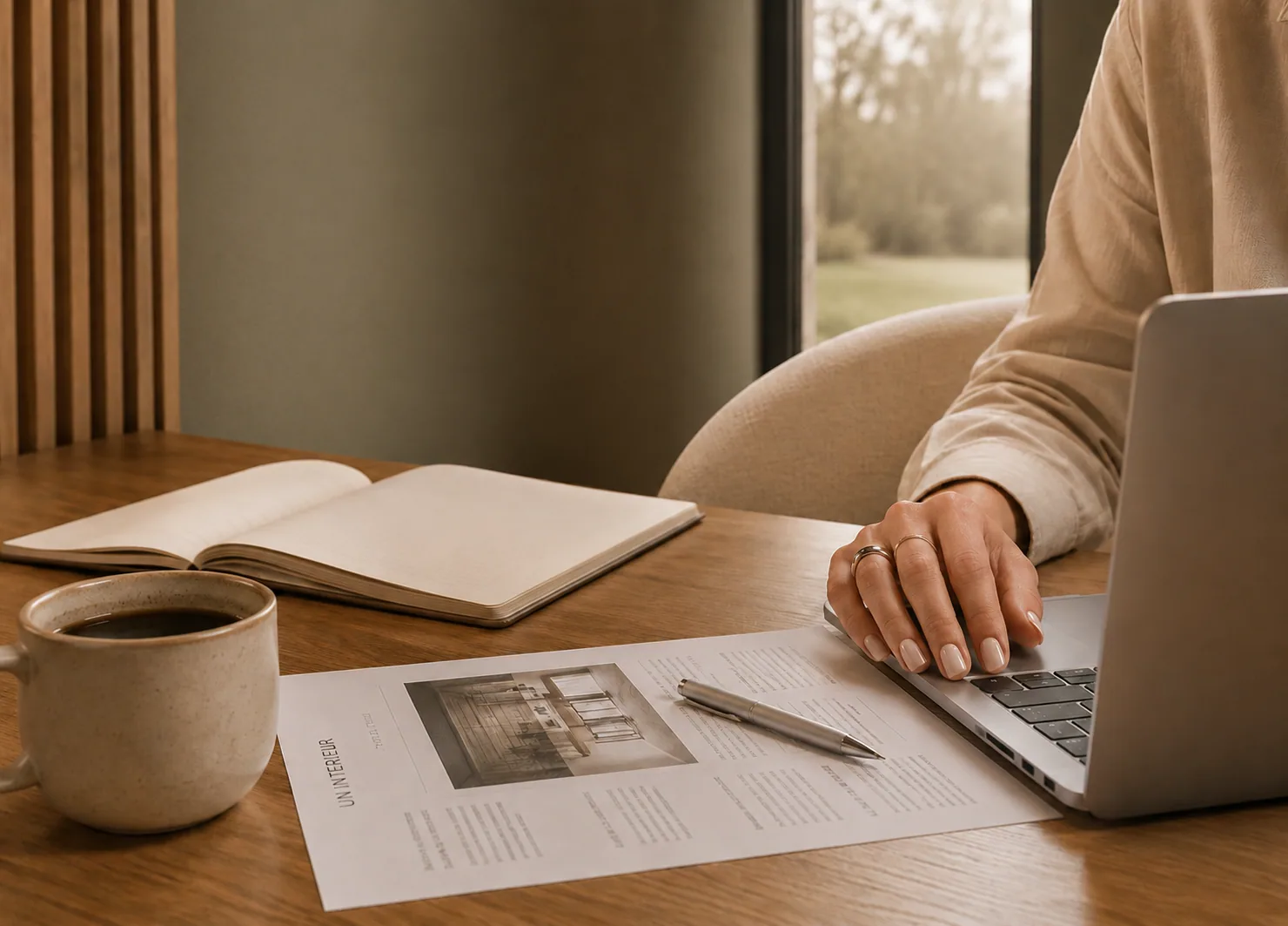 Silva Focus werkplek met laptop, koffie en voorstel op tafel