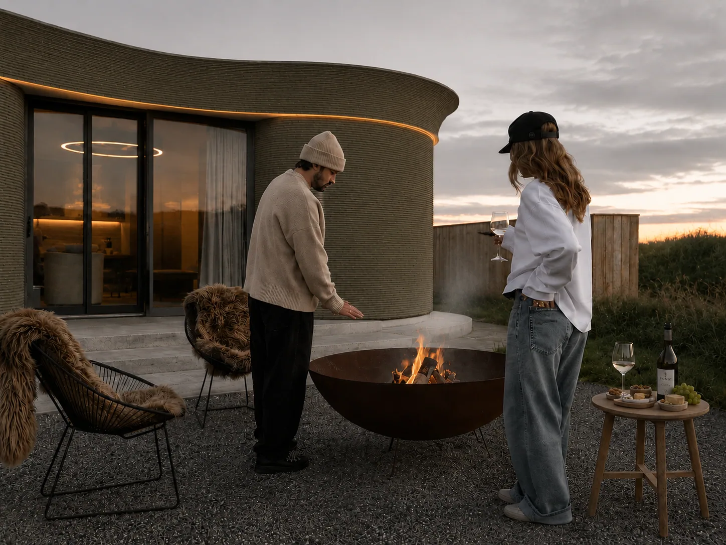 Silva Freedom36 Small Living villa met bewoners bij vuurplaats