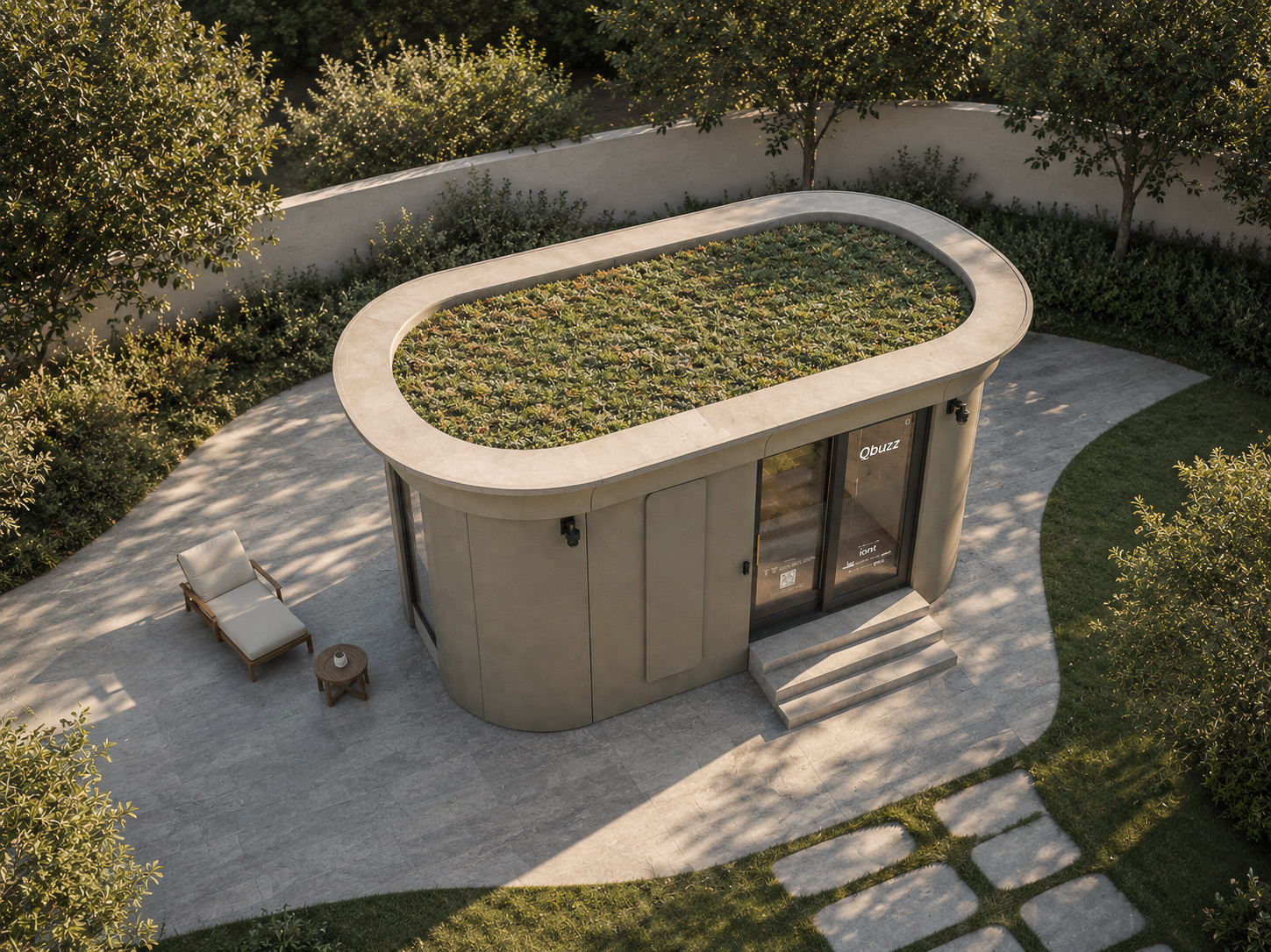 Silva Pulse Qbuzz Oosterwolde van bovenaf met groen dak en terras